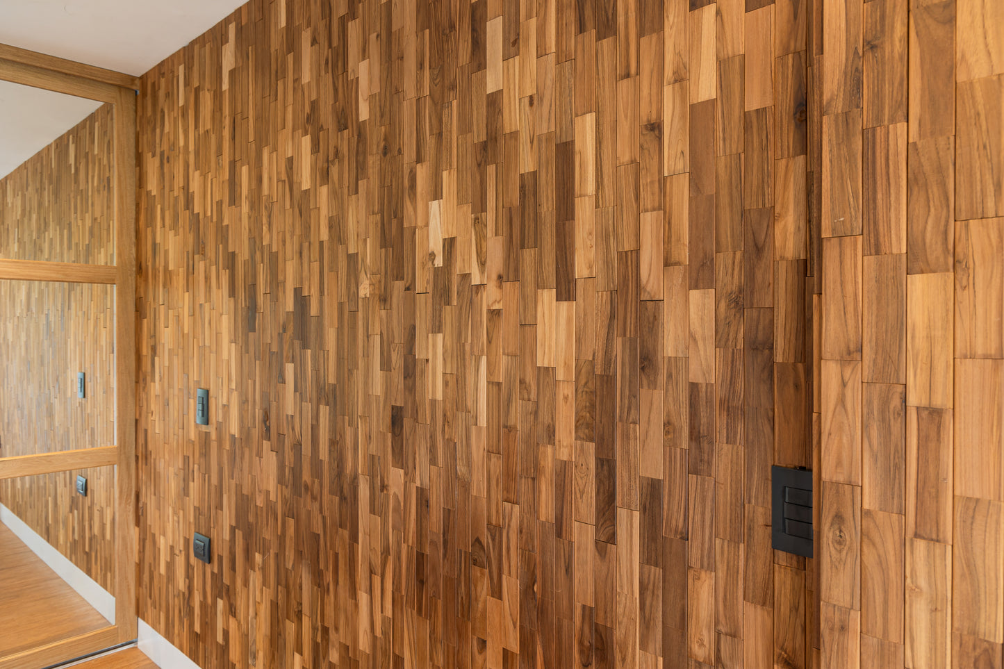 Thermally Modified Dark Teak Hardwood Brick Wall Panel Kit
