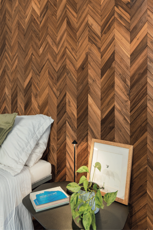 Thermally Modified Teak Hardwood Chevron Pattern Wall Panel Kit