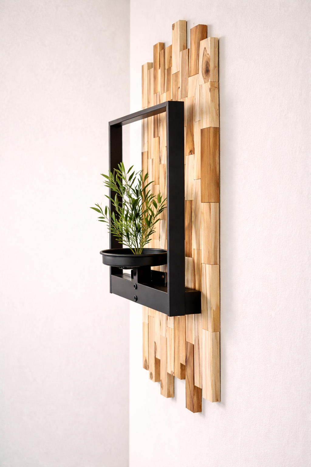 Teak Mosaic Wall Planter with Framed Black Bracket