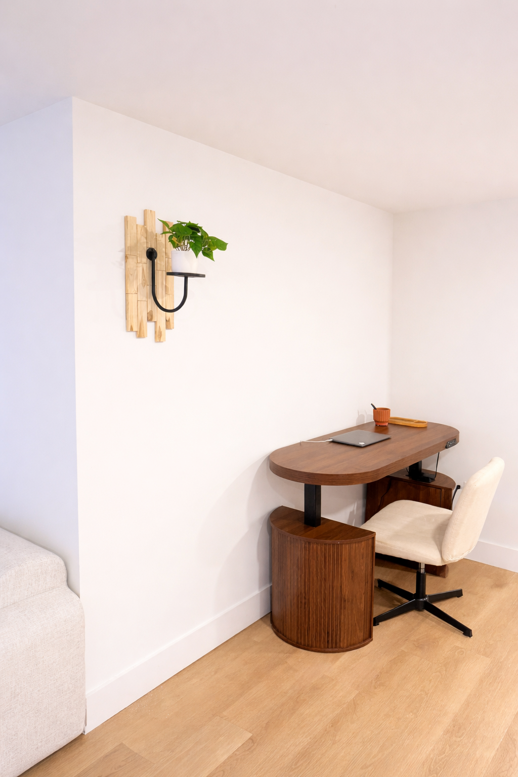 Teak Slatted Wall Planter with Matte Black Bracket