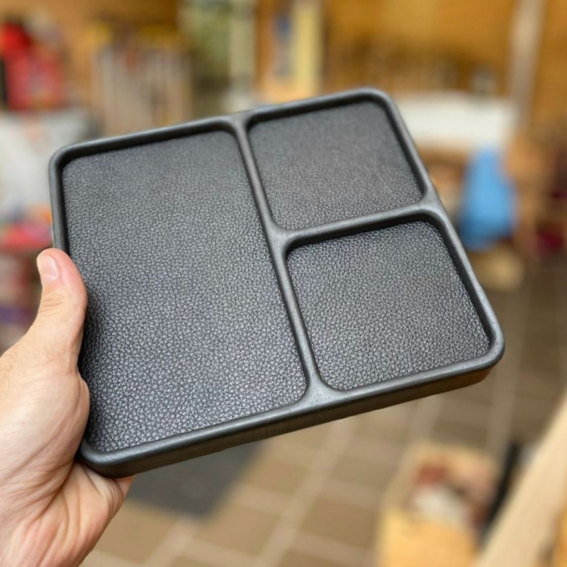 Handy Triple-Compartment Organizer - Premium Wood & Leather - Black